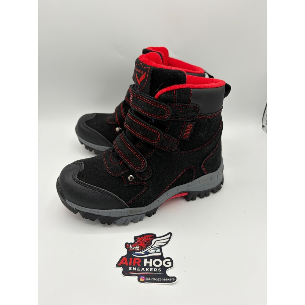 Vitike Kids Snow Boots Black Red Fleece Lined Ice Cleats Size US 2 eur 33